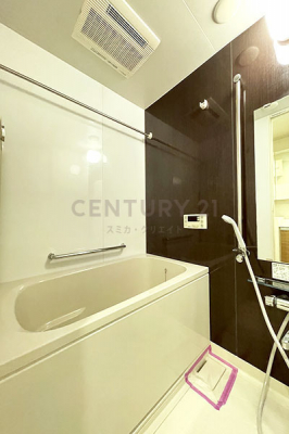 浴室　バスルーム／浴室水栓・シャワーヘッド・鏡・小物棚・カウンター・タオル掛・スライドバー交換済