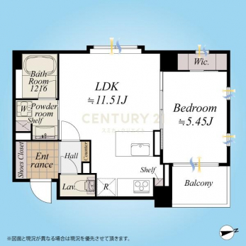 　間取図／2階部分東向きバルコニーのある1LDK＋Wic、2022年11月フルリノベーションにより室内設備一新されました。ペットと一緒に暮らせます。